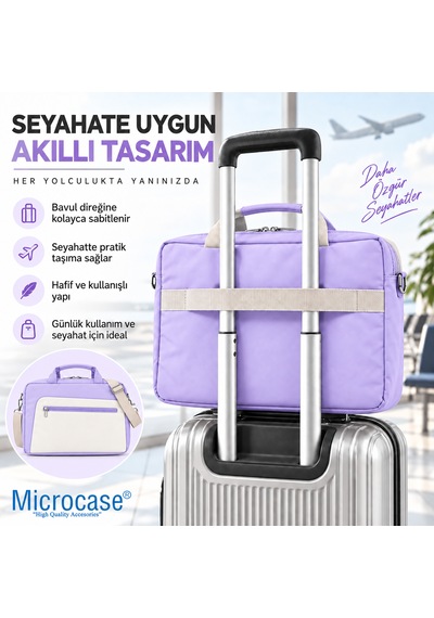 Microcase Apple MacBook Pro 14 İnch M4 2024 İle Uyumlu Apple MacBook Taşıma Çantası Omuz Askılı Çok Bölmeli Al5694 Lila