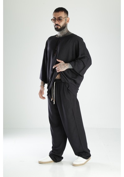 Oversize Siyah Keten Takım Coc3211