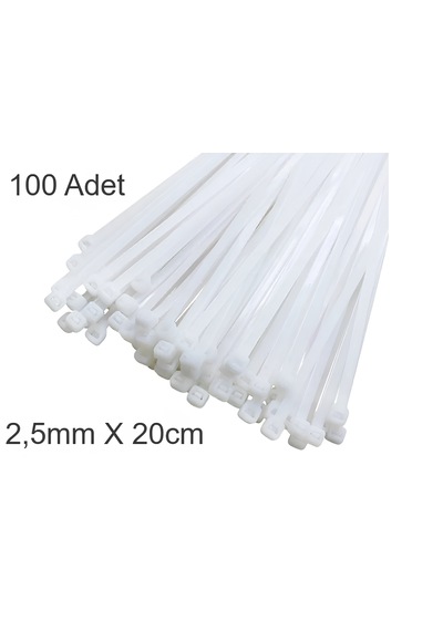 Beyaz Plastik Cırt Kelepçe 2.5x20cm Kablo Bağı Elektrik Kablosu 1