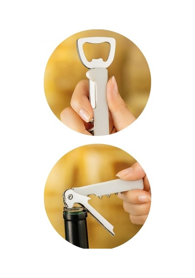 Beyaz Metal Çok Fonksiyonlu Şişe Ve Tirbuşon Açacak 12 Cm / 3'ü 1 Arada Şık Ve Dayanıklı Tasarım Diğer