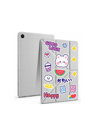 Samsung Galaxy Tab A11 / Tab A9 Uyumlu Kalem Bölmeli Kawaii Origami Standlı Uyuku Modlu Tablet Kılıfı Arka Kapak
