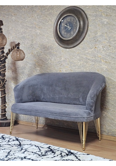 Zafir İkili Teddy Gold Kaplama Telli Ayak Çay Seti Koltuk İkili Berjer , Balkon, Salon, Ofis Gri