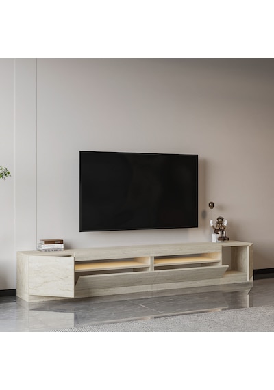 T008 Arya Işıklı Tv Sehpası Set - Traverten Traverten