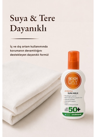 Beach Day Hassas Ciltler için Yüksek Koruyucu Güneş Sütü SPF50+ 150 ML