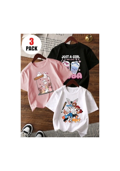 Stil X Yeniz Sezon 3' Lü Takım Kız Çocuk Tshirt, Çok Renkli, %100 Pamuk Çok Renkli-8