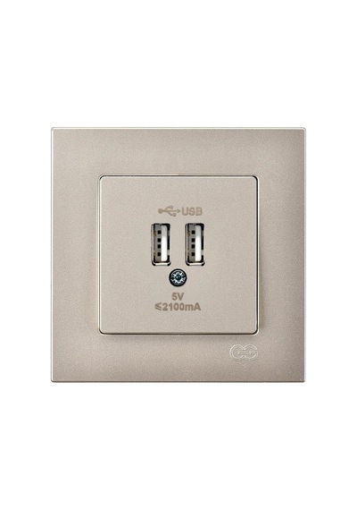 Metalik Bej 2 Usb Çıkışlı 5v Şarj Prizi İle Modern Çözüm