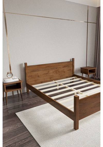 Renazzo Melodi Masif Ahşap Karyola Ve 2 Adet Komodin Ceviz 160x200 Ceviz - 160 X 200