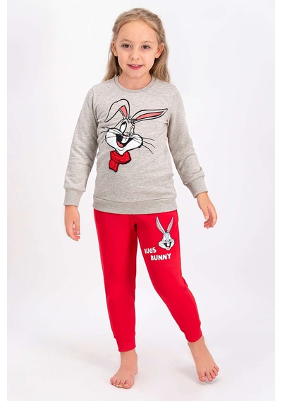 Bugs Bunny Lisanslı Bejmelanj Kız Çocuk Eşofman Takımı Bej Melanj