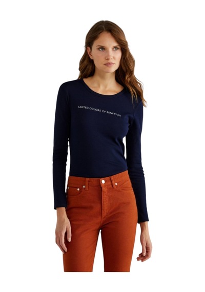United Colors Of Benetton Kadın Bisiklet Yaka Yazılı T-shirt Lacivert