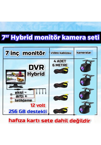 7 İnç Dvr Monitör Ve 4 Adet 170 Derece Açılı Kamera Seti 12 Volt