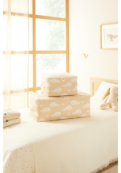 Ocean Home Textile 2'li Çocuk Odası Sevimli Balina Hurç Set 1 Adet 30 X 22 X 18 / 1 Adet 52 X 28 X 21 Cm Bej