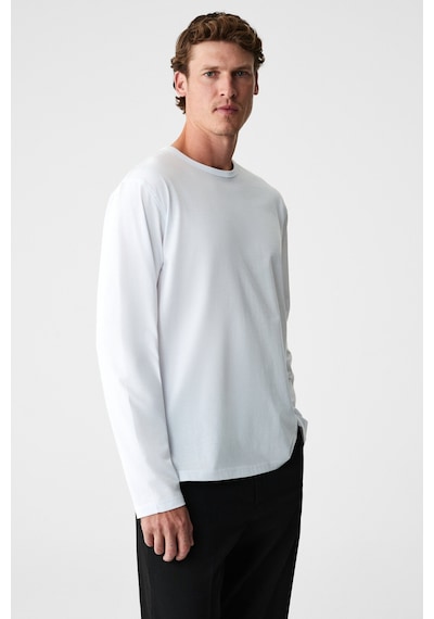 Grımelange Gravs Erkek %100 Pamuklu Yumuşak Kumaşlı Yuvarlak Yakalı Uzun Kollu Ekru T-shirt Ekru