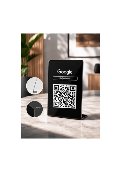 Meo 5'li Paket - Google Yorum Standı - Qr Kodlu Masaüstü Pleksi Stand Siyah