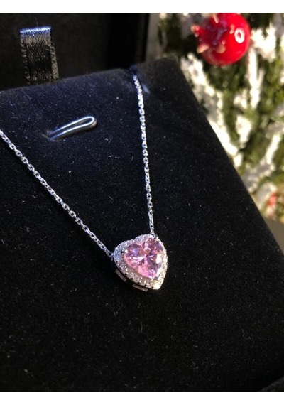 Svarovski Taşlı Pembe Kalp Model Gümüş Işıklı Kutuda Sevgiliye Eşe Arkadaşa Hediye Kolye