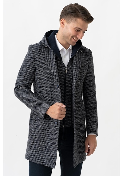 White Stone Ancona 4024 Slim Fit Kapüşonlu Ceket Yaka Pamuklu Kaban Laci-Laci Lacivert