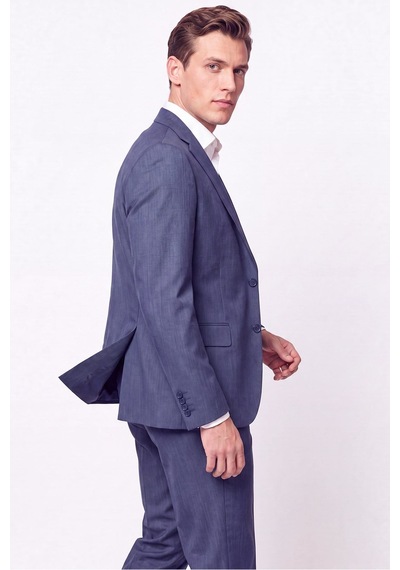 Efor Slim Fit Mono Yaka Çift Yırtmaç Yünlü İndigo Takım Elbise Tk 949