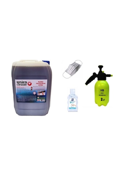 Unico Cleaner Klima Temizleme Sıvısı 5 L + Klima Su Pompası 2 L + Maske