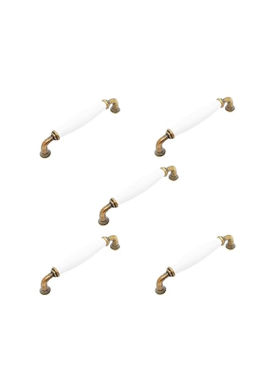 5 Adet Porselen Mobilya Dolap Kulp 128 Mm Antik Sarı
