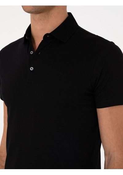 Siyah Slim Fit %100 Pamuk Polo Yaka T-shirt