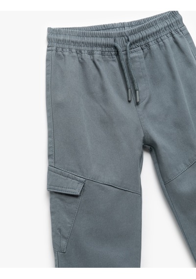 Koton Pamuklu Gabardin Beli Bağcıklı Kargo Cepli Jogger Pantolon Mavi 6wmb40005tw Mavi