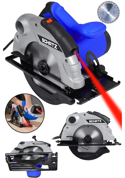 Schatz Profesyonel 1400w Metal Şanzıman Lazerli Daire Testere Bakır Sargılı Sunta Kesme Makinesi Mavi
