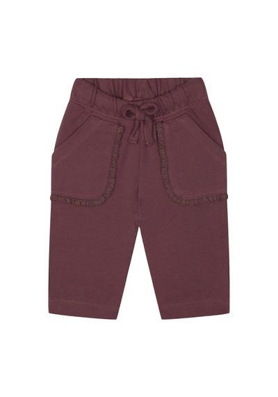 Antebies Organik Gots Sertifikalı Bordo, Dantel Detaylı Cepli, Bel Lastikli Bağcıklı Bebek Pantolonu
