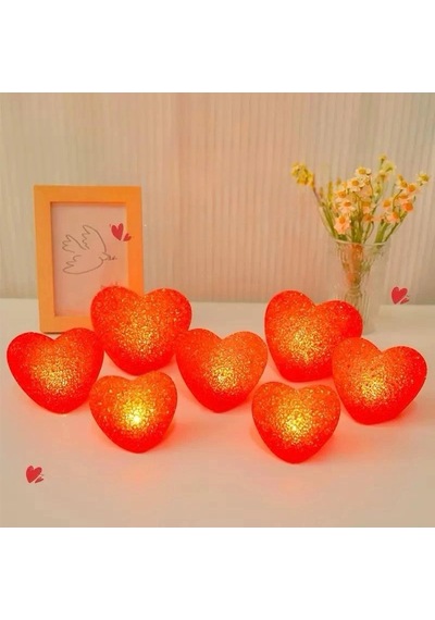 Led Işıklı Kırmızı Kalp Gece Lambası 12'li Paket Tdrtr