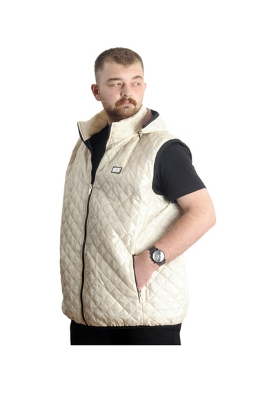 Mode Xl Büyük Beden Erkek Kapitone Yelek Kapüşonlu 23712 Bej Bej