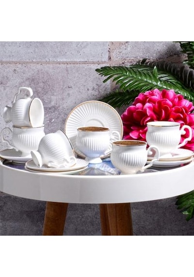 Kosova BYZ-036 New Bone China 6 Lı Kahve Fincan Seti Yaldızlı