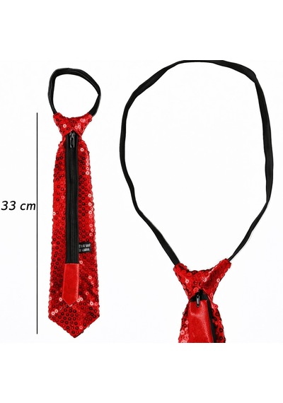 Kırmızı Renk Pul Payetli Işıltılı Parti Kravatı 33 Cm 5691 "