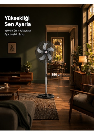 Microstar 18" 45cm Ayaklı Vantilatör 75w 3 Kademeli Salınımlı 5 Kanat Alüminyum Pervane - Msr-2618