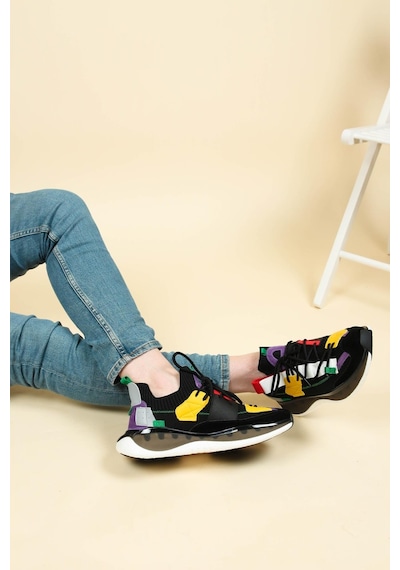 Guja Renk Garnili Triko Unisex Spor Ayakkabı Siyah-siyah Siyah