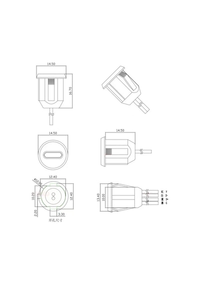 Type C Panel Montaj Dişi Soket 4 Pin 15cm Kablolu Siyah Uzatma Usb 3.1 Konnektör Araba Kamera Oyunc