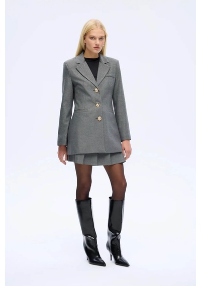 Quzu Kazayağı Desenlı Gri Kadın Blazer Ceket Ckt01109 Gri