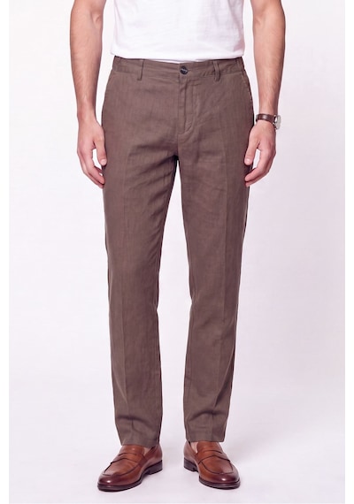 Comfort Fit Beli Lastikli %100 Keten Vizon Pantolon P 1215