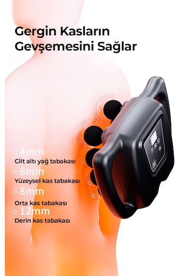 Robo 8 Başlıklı Şarjlı Isıtmalı Masaj Aleti siyah