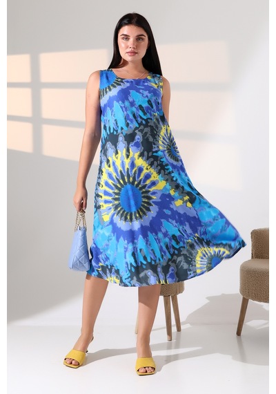 Likapa Yazlık Askılı Viskon Elbise 2691 Mavi Sarı Batik