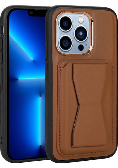 Kilifone - Apple Uyumlu iPhone 12 Pro - Kılıf Kart Bölmeli El Tutacaklı Stand Olan Pu Deri Memo Kapak - Kahverengi