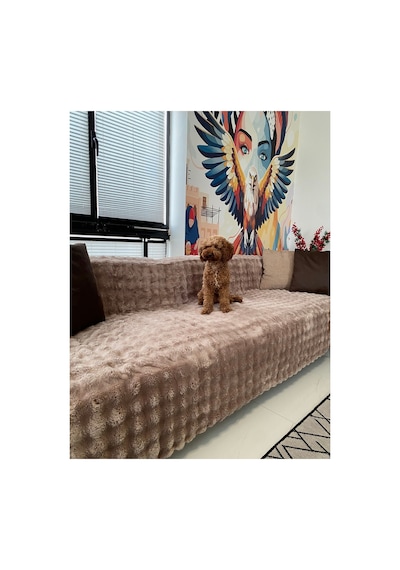 Peluş Koltuk Örtüsü 175x215 Cm Bubble Kaymaz Kanepe Örtüsü, Çekyat Örtüsü Vizon