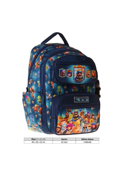 Kaukko Kids Beş Bölmeli Erkek Çocuk Boom Baskılı Lacivert İlkokul Okul Sırt Çantası - L5419
