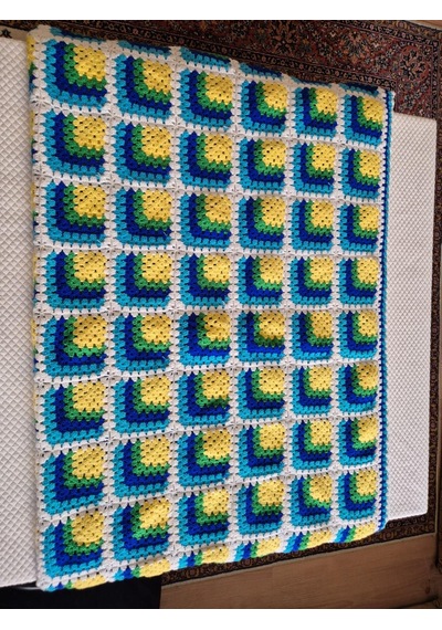 El Yapımı Tığ İşi Granny Square Battaniye Mavi 36 Derece Üstü