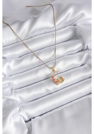 Ezoconcept 316l Çelik Gold Renk Hilal Kedi Model Zirkon Taşlı Detay Kadın Kolye Çok Renkli