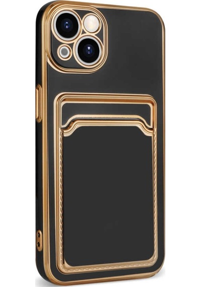 Apple Uyumlu  iPhone 13 Kilif Bark Kartlikli Kenarlari Altin Renk Kilif 558091133