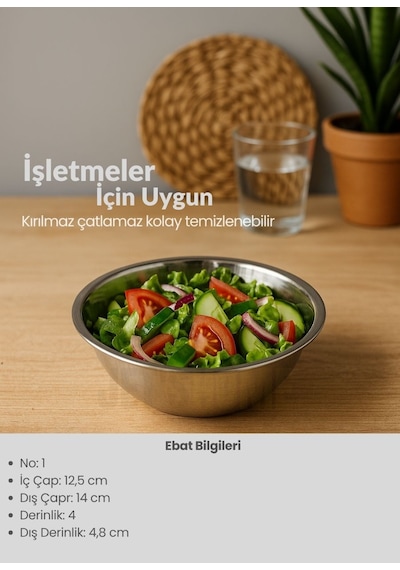 4'lü Set Sağlıklı Paslanmaz Çelik Kase - Çok Yönlü Çorba, Salata Ve Meyve Kabı 350 Ml No 1 Metalik Gri