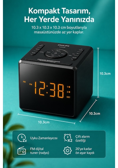 Philips Tar4500/10 Fm Saatli Radyo Çift Alarm Büyük Led Ekran Usb-c Telefon Şarjlı Dijital Çalar Saat