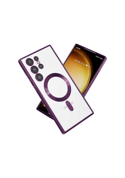 Samsung Galaxy Uyumlu S23 Ultra Kılıf Şeffaf Magsafe Lens Korumalı Mat Kross Silikon Kapak