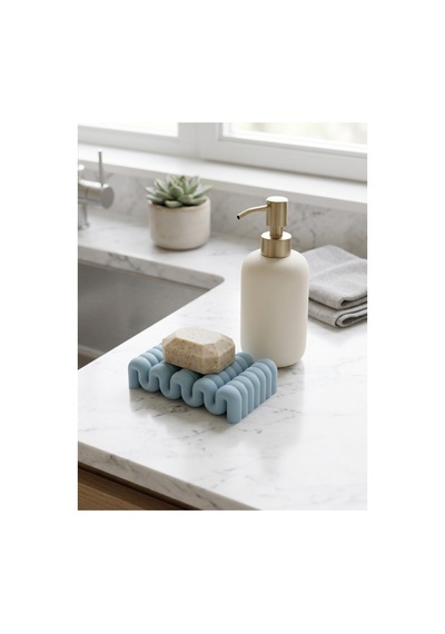 Buççin Online Mağaza Modern Dalga Tasarımlı Sabunluk Dekoratif Banyo Düzenleyici Plastik Mavi Çok Renkli