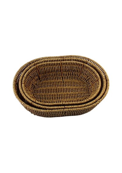 3 Lü Rattan Plastik Sepet, Ekmeklik , Meyve Sepeti Oval 3 Boy 3716