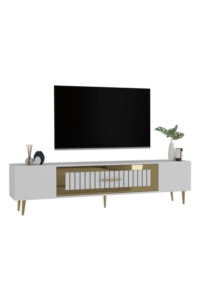 Lahor Tv Sehpası Tv Ünitesi 150 Cm Beyaz Altın
