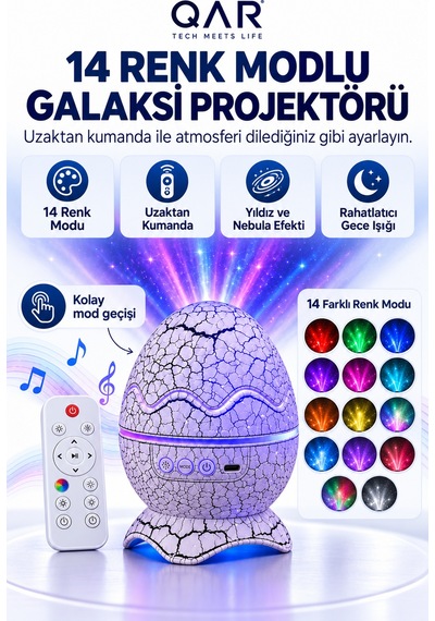 Dinozor Yumurtası Tasarımlı Projektör Gece Lambası 14 Renk Seçenekli Dekoratif Oda Aydınlatması Çok Renkli
